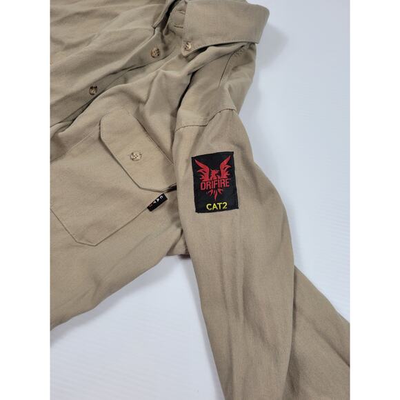 Drifire CAT2 Flame Resistant Utility Shirt Mens MD-T Medium Tall Brown Khaki - Picture 4 of 9